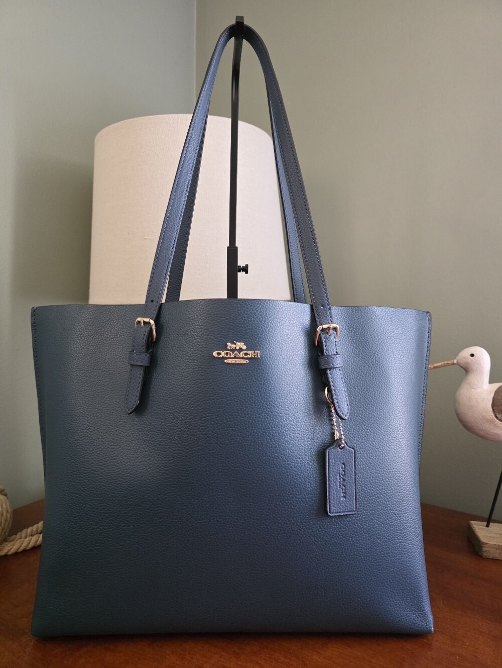 Coach 1671 Mollie Tote Deep Teal Blue Pebbled Leather Shoulder Bag